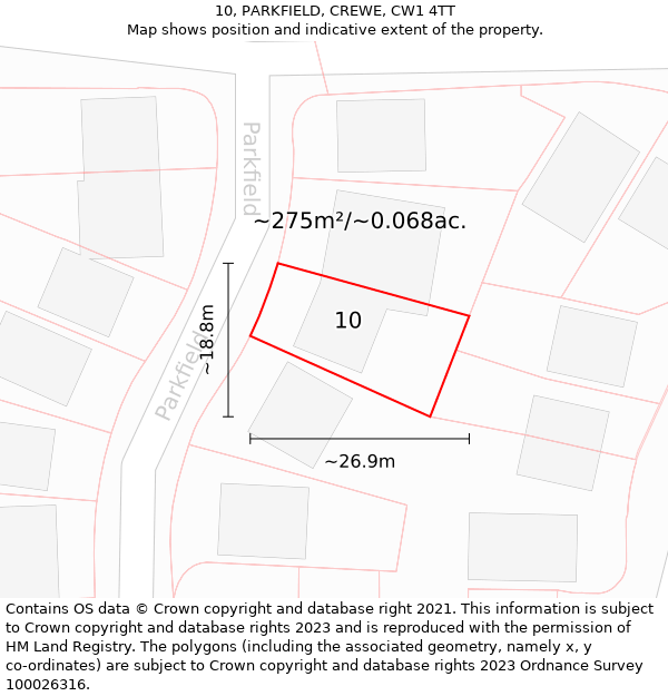 10, PARKFIELD, CREWE, CW1 4TT: Plot and title map