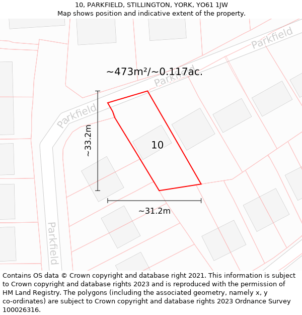 10, PARKFIELD, STILLINGTON, YORK, YO61 1JW: Plot and title map