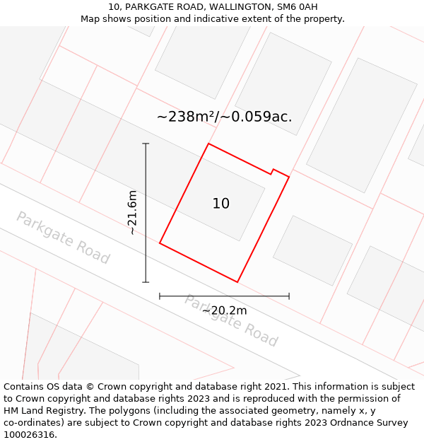 10, PARKGATE ROAD, WALLINGTON, SM6 0AH: Plot and title map