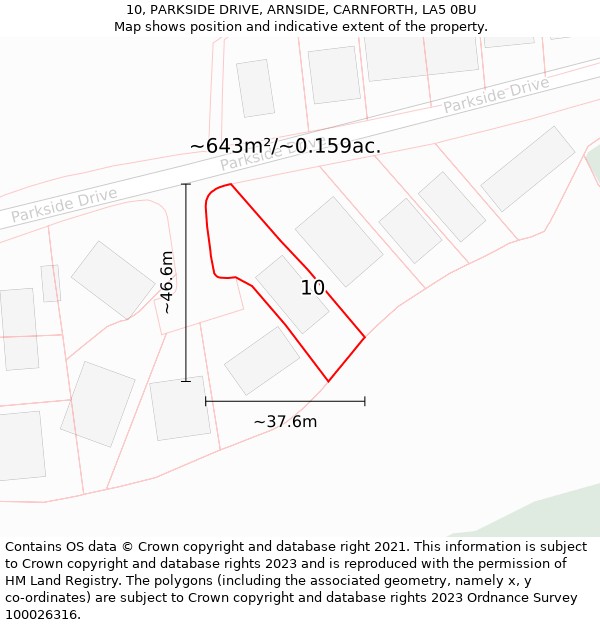 10, PARKSIDE DRIVE, ARNSIDE, CARNFORTH, LA5 0BU: Plot and title map