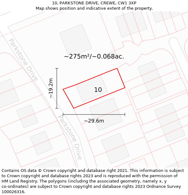 10, PARKSTONE DRIVE, CREWE, CW1 3XP: Plot and title map