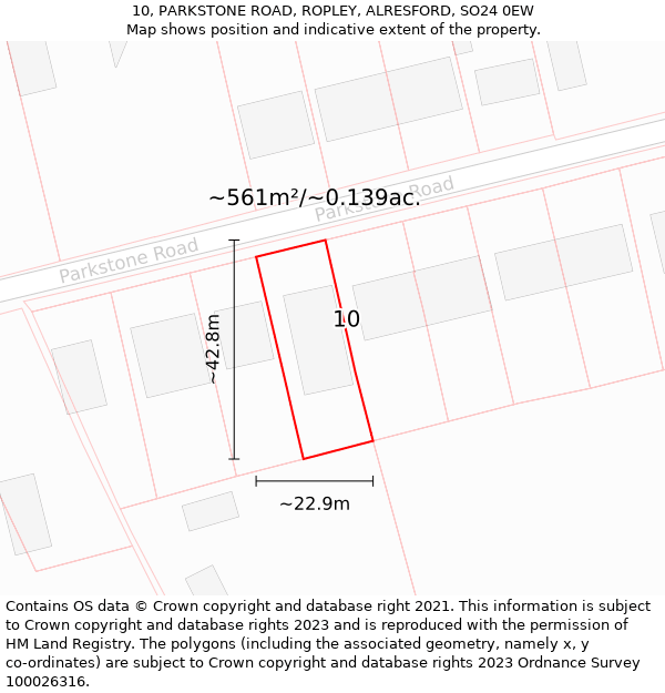 10, PARKSTONE ROAD, ROPLEY, ALRESFORD, SO24 0EW: Plot and title map