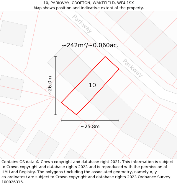 10, PARKWAY, CROFTON, WAKEFIELD, WF4 1SX: Plot and title map