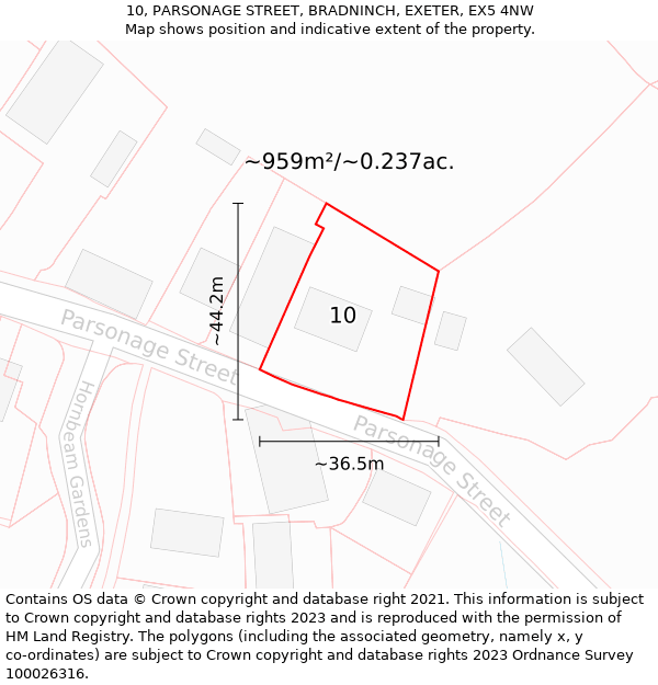 10, PARSONAGE STREET, BRADNINCH, EXETER, EX5 4NW: Plot and title map