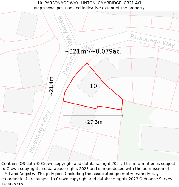 10, PARSONAGE WAY, LINTON, CAMBRIDGE, CB21 4YL: Plot and title map