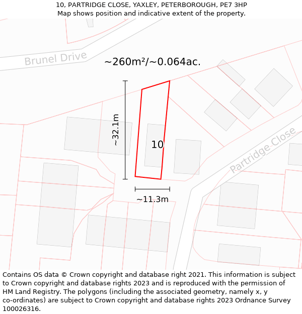 10, PARTRIDGE CLOSE, YAXLEY, PETERBOROUGH, PE7 3HP: Plot and title map