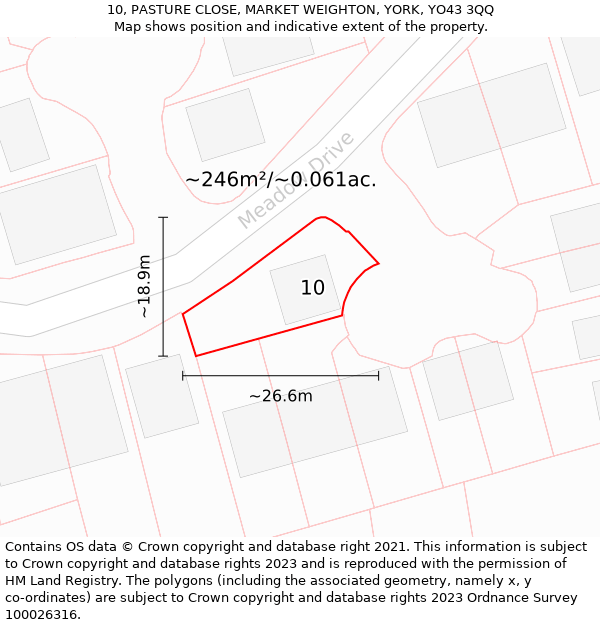 10, PASTURE CLOSE, MARKET WEIGHTON, YORK, YO43 3QQ: Plot and title map