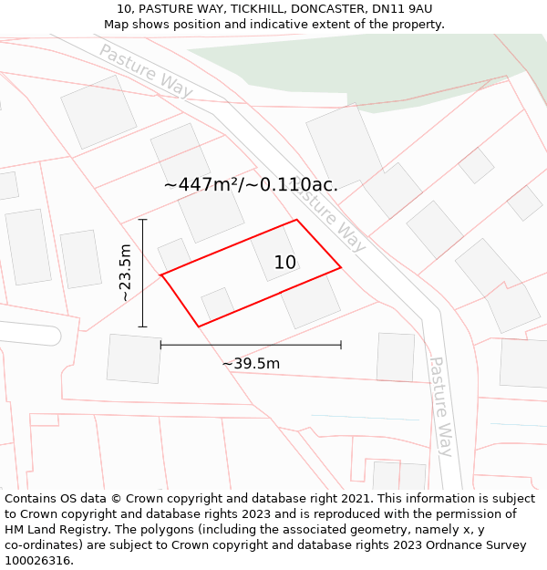 10, PASTURE WAY, TICKHILL, DONCASTER, DN11 9AU: Plot and title map