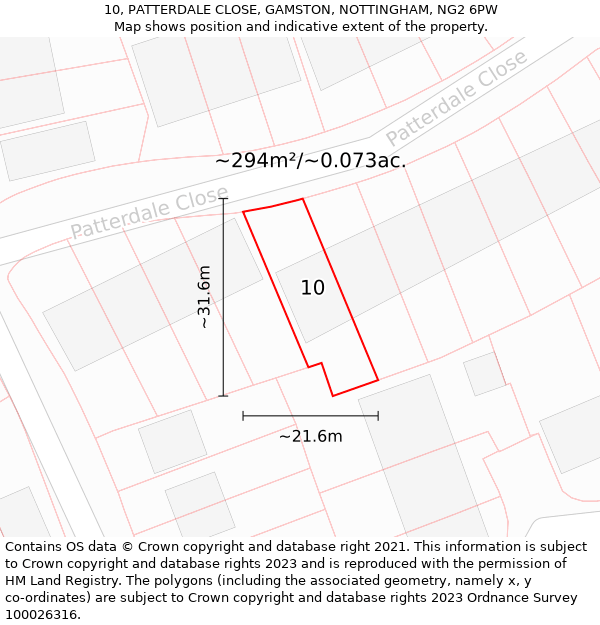 10, PATTERDALE CLOSE, GAMSTON, NOTTINGHAM, NG2 6PW: Plot and title map