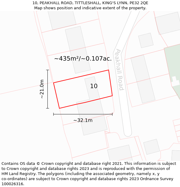 10, PEAKHALL ROAD, TITTLESHALL, KING'S LYNN, PE32 2QE: Plot and title map