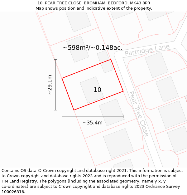 10, PEAR TREE CLOSE, BROMHAM, BEDFORD, MK43 8PR: Plot and title map