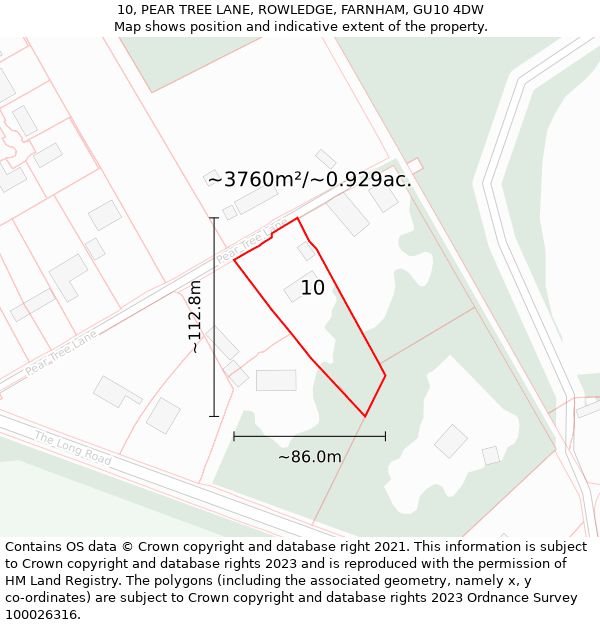 10, PEAR TREE LANE, ROWLEDGE, FARNHAM, GU10 4DW: Plot and title map