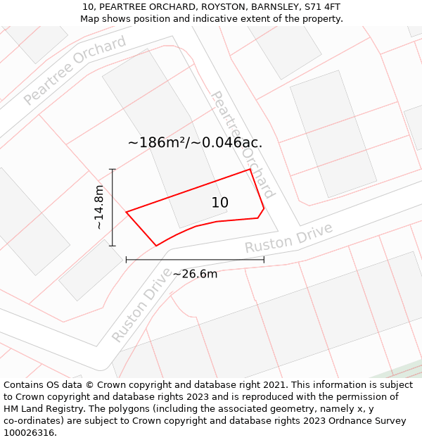 10, PEARTREE ORCHARD, ROYSTON, BARNSLEY, S71 4FT: Plot and title map