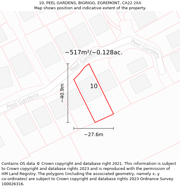 10, PEEL GARDENS, BIGRIGG, EGREMONT, CA22 2XA: Plot and title map