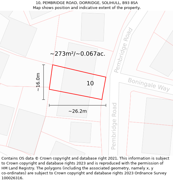 10, PEMBRIDGE ROAD, DORRIDGE, SOLIHULL, B93 8SA: Plot and title map