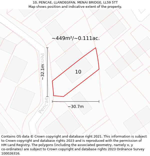 10, PENCAE, LLANDEGFAN, MENAI BRIDGE, LL59 5TT: Plot and title map