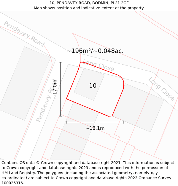 10, PENDAVEY ROAD, BODMIN, PL31 2GE: Plot and title map