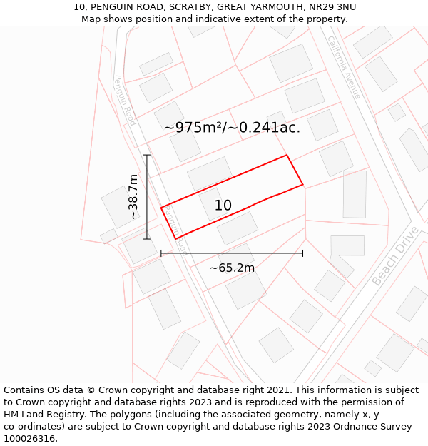 10, PENGUIN ROAD, SCRATBY, GREAT YARMOUTH, NR29 3NU: Plot and title map