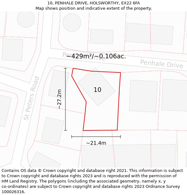 10, PENHALE DRIVE, HOLSWORTHY, EX22 6FA: Plot and title map