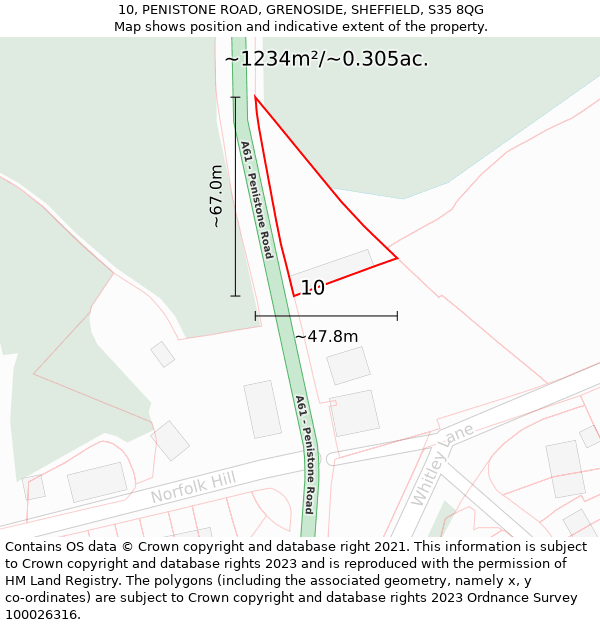 10, PENISTONE ROAD, GRENOSIDE, SHEFFIELD, S35 8QG: Plot and title map