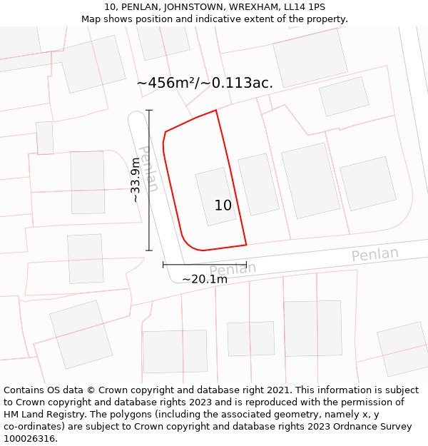 10, PENLAN, JOHNSTOWN, WREXHAM, LL14 1PS: Plot and title map