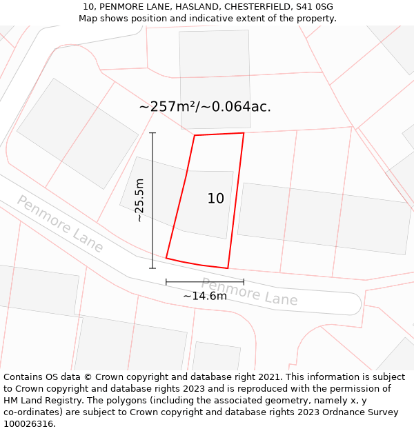 10, PENMORE LANE, HASLAND, CHESTERFIELD, S41 0SG: Plot and title map