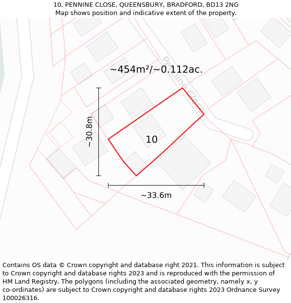 10, PENNINE CLOSE, QUEENSBURY, BRADFORD, BD13 2NG: Plot and title map