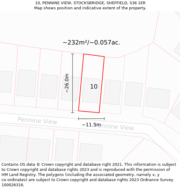 10, PENNINE VIEW, STOCKSBRIDGE, SHEFFIELD, S36 1ER: Plot and title map