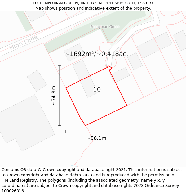 10, PENNYMAN GREEN, MALTBY, MIDDLESBROUGH, TS8 0BX: Plot and title map