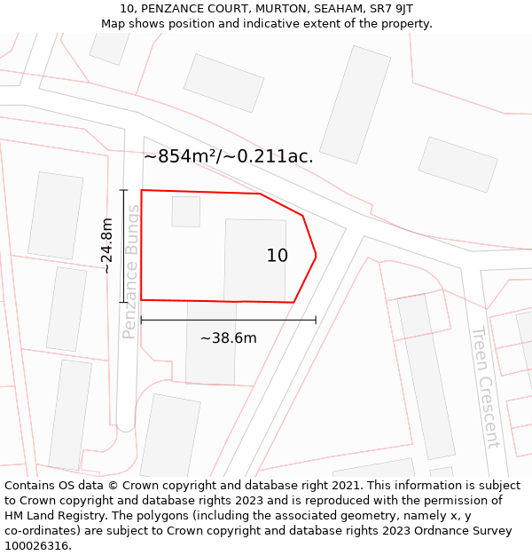 10, PENZANCE COURT, MURTON, SEAHAM, SR7 9JT: Plot and title map