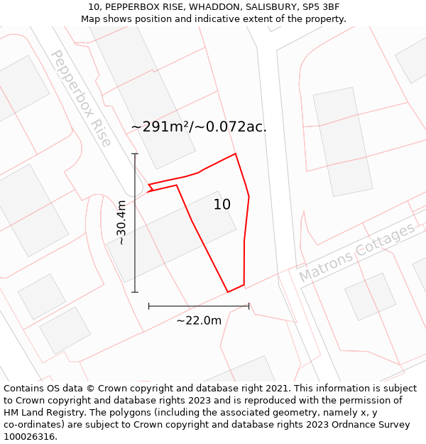 10, PEPPERBOX RISE, WHADDON, SALISBURY, SP5 3BF: Plot and title map