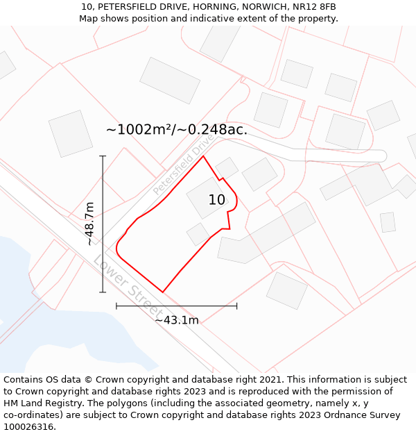 10, PETERSFIELD DRIVE, HORNING, NORWICH, NR12 8FB: Plot and title map