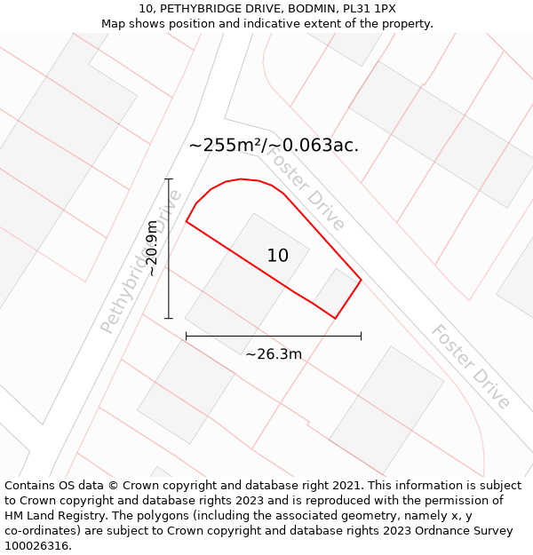 10, PETHYBRIDGE DRIVE, BODMIN, PL31 1PX: Plot and title map