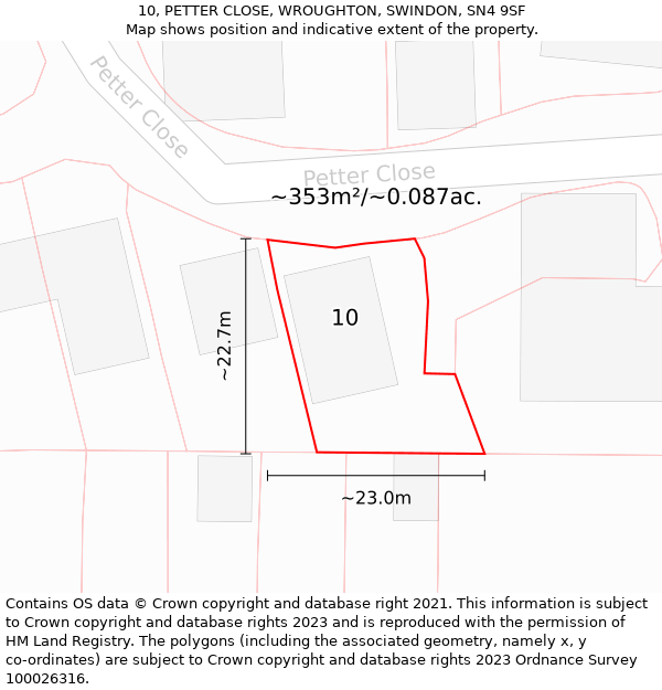 10, PETTER CLOSE, WROUGHTON, SWINDON, SN4 9SF: Plot and title map