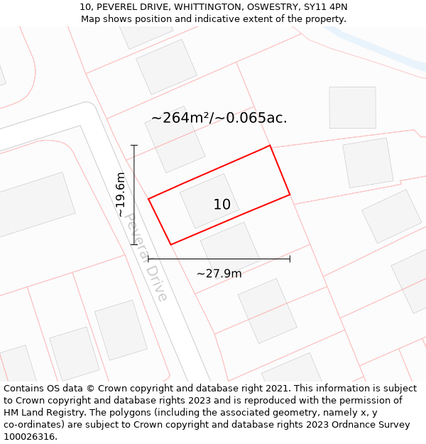 10, PEVEREL DRIVE, WHITTINGTON, OSWESTRY, SY11 4PN: Plot and title map