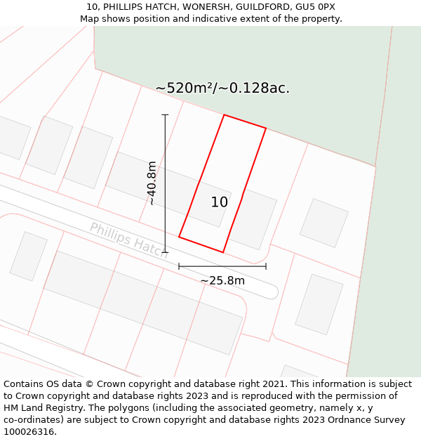 10, PHILLIPS HATCH, WONERSH, GUILDFORD, GU5 0PX: Plot and title map