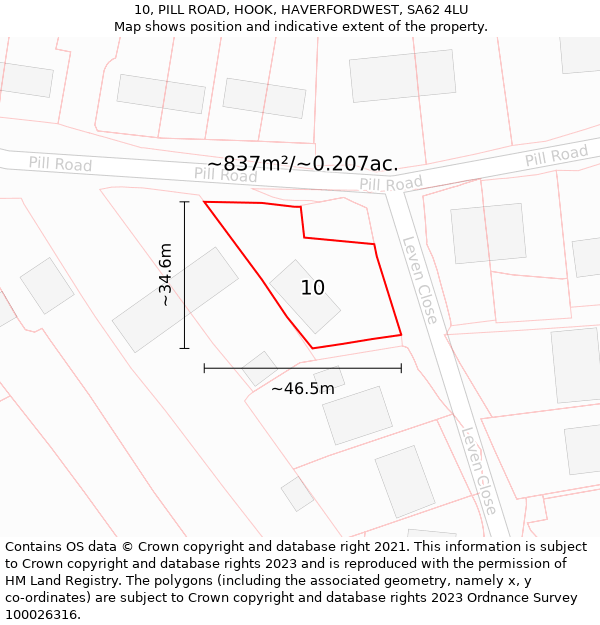 10, PILL ROAD, HOOK, HAVERFORDWEST, SA62 4LU: Plot and title map