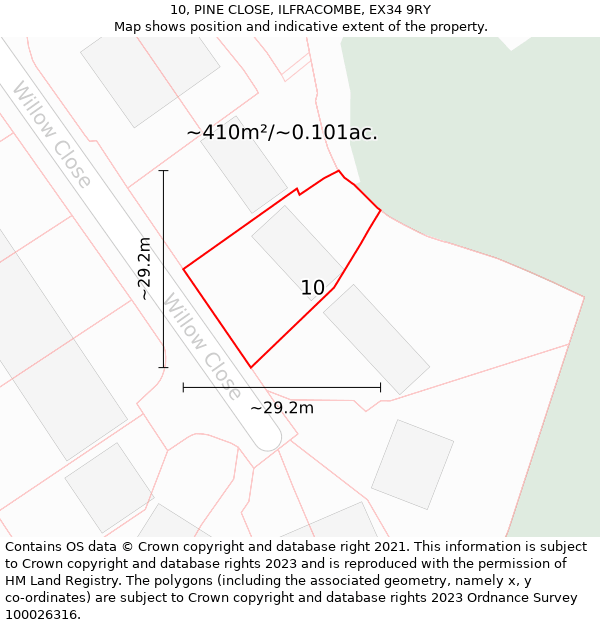 10, PINE CLOSE, ILFRACOMBE, EX34 9RY: Plot and title map