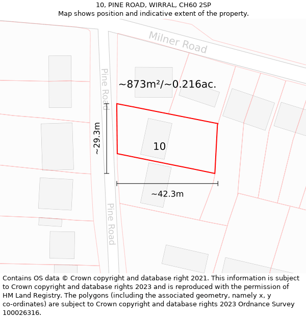 10, PINE ROAD, WIRRAL, CH60 2SP: Plot and title map