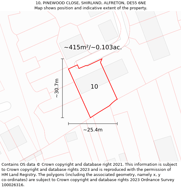 10, PINEWOOD CLOSE, SHIRLAND, ALFRETON, DE55 6NE: Plot and title map