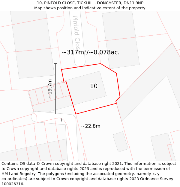 10, PINFOLD CLOSE, TICKHILL, DONCASTER, DN11 9NP: Plot and title map