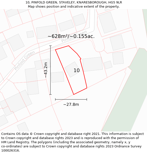 10, PINFOLD GREEN, STAVELEY, KNARESBOROUGH, HG5 9LR: Plot and title map