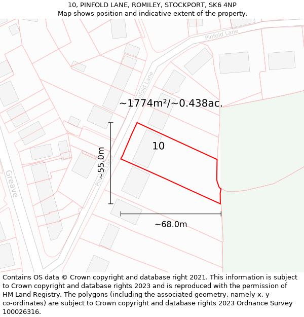 10, PINFOLD LANE, ROMILEY, STOCKPORT, SK6 4NP: Plot and title map