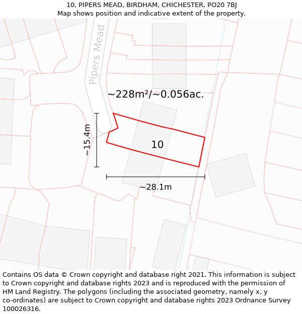 10, PIPERS MEAD, BIRDHAM, CHICHESTER, PO20 7BJ: Plot and title map