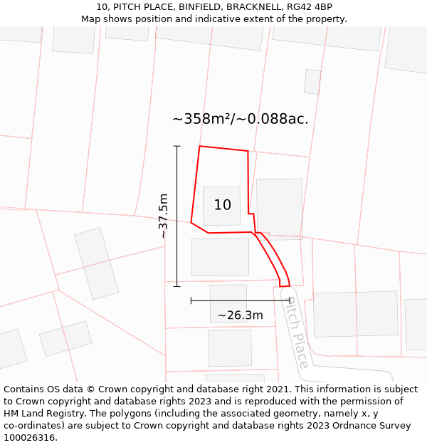 10, PITCH PLACE, BINFIELD, BRACKNELL, RG42 4BP: Plot and title map