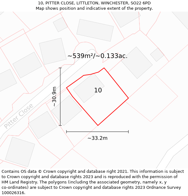 10, PITTER CLOSE, LITTLETON, WINCHESTER, SO22 6PD: Plot and title map