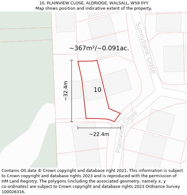 10, PLAINVIEW CLOSE, ALDRIDGE, WALSALL, WS9 0YY: Plot and title map