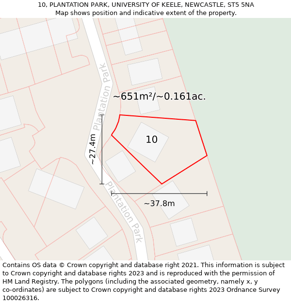 10, PLANTATION PARK, UNIVERSITY OF KEELE, NEWCASTLE, ST5 5NA: Plot and title map