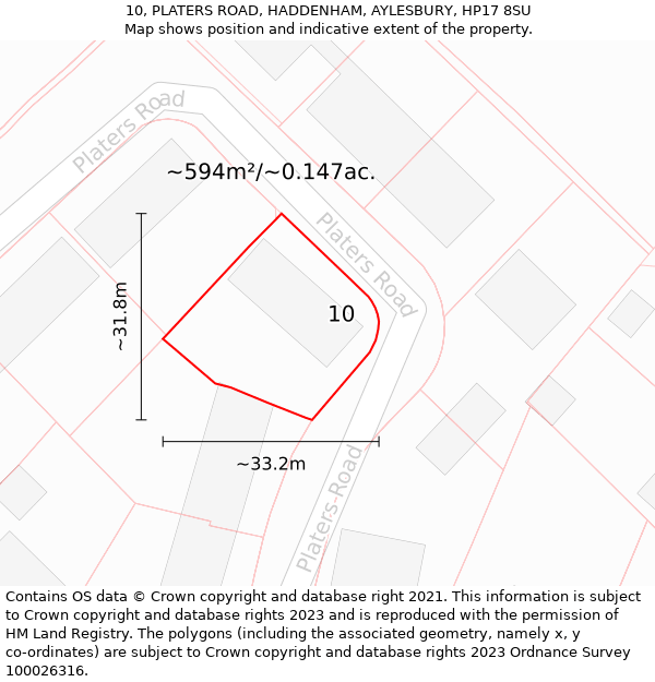 10, PLATERS ROAD, HADDENHAM, AYLESBURY, HP17 8SU: Plot and title map