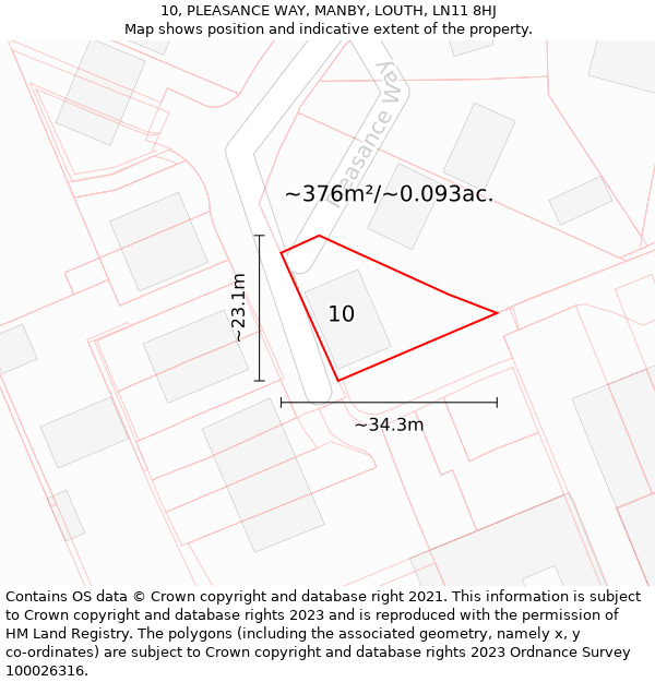 10, PLEASANCE WAY, MANBY, LOUTH, LN11 8HJ: Plot and title map